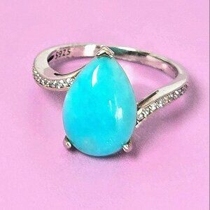 925 Sterling Silver Ring Sz 7.75 with Natural Amazonite  & CZ